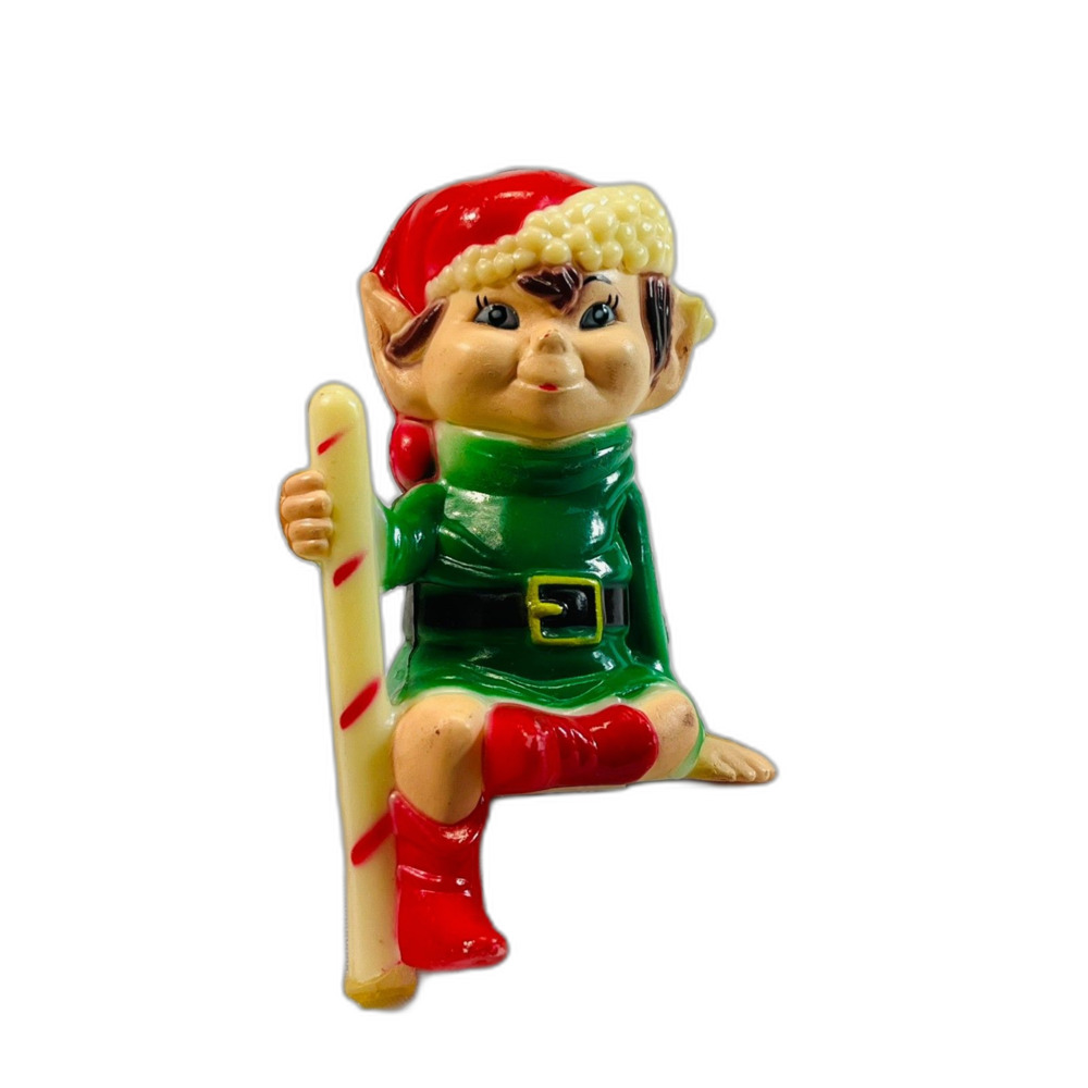 Vintage Christmas Elf Pixie Blow Mold Hard Plastic Shelf Sitter READ